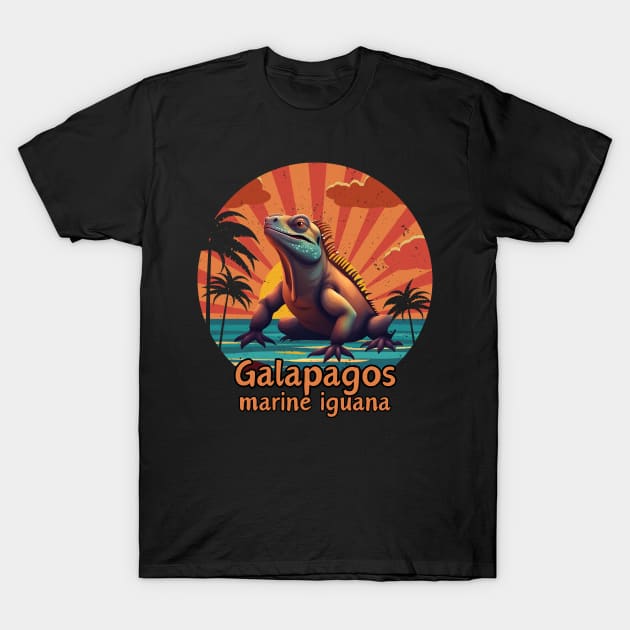 Galapagos marine iguana retro sunset vintage T-Shirt by TRACHLUIM